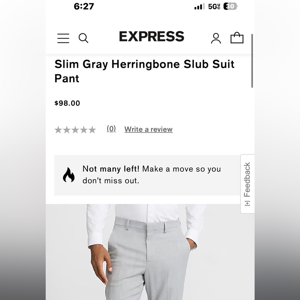 Men’s Express Slim Grey Herringbone Suit Pants